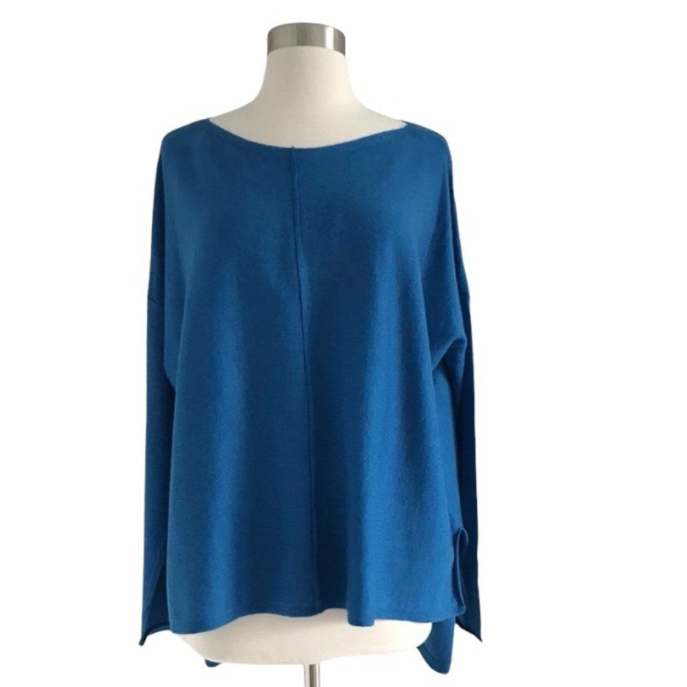 Eileen Fisher Women Italian Merino Wool Long Sleeve Hi-Low Hem Boxy Sweater Sz S